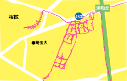 さいたま市桜区のメディア便配達（ポスティング）における軌跡記録イメージ