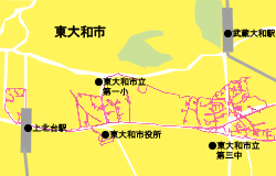 ポスティング配達の軌跡記録画像 ― 東大和市